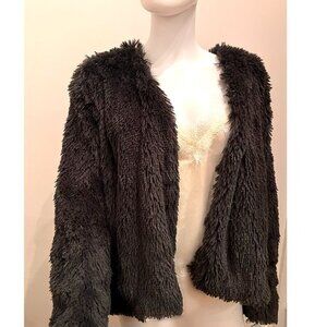 Vintage Y2K lightweight black faux fur Jacket topper, holiday, NYE outfit, M